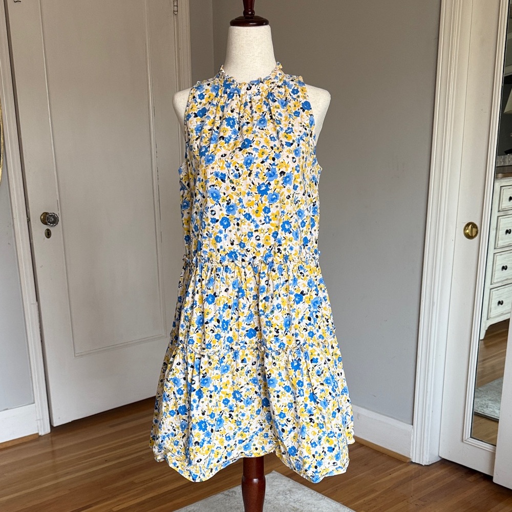 Ann Taylor Yellow and Blue Floral Midi Dress